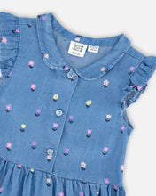 Load image into Gallery viewer, deux par deux Girls Sleeveless Button Down Dress - Blue Flower Print