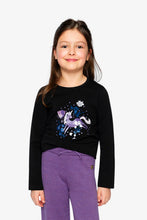 Load image into Gallery viewer, deux par deux Girls Organic Cotton Jersey T-Shirt - Black & Mauve