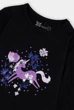Load image into Gallery viewer, deux par deux Girls Organic Cotton Jersey T-Shirt - Black & Mauve