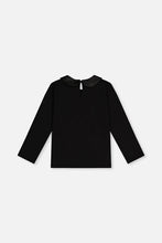 Load image into Gallery viewer, deux par deux Girls Organic Cotton T-Shirt w/Peter Pan Collar - Black