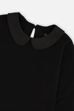 Load image into Gallery viewer, deux par deux Girls Organic Cotton T-Shirt w/Peter Pan Collar - Black