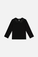 Load image into Gallery viewer, deux par deux Girls Organic Cotton T-Shirt w/Peter Pan Collar - Black