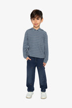 Load image into Gallery viewer, deux par deux Boys Striped Brushed Jersey Hooded T-Shirt - Blue And White