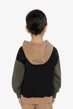 Load image into Gallery viewer, deux par deux Boys Hooded Colorblock Fleece Cardigan - Black, Green And Beige