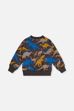 Load image into Gallery viewer, deux par deux Boys Fleece Sweatshirt - Grey Dinosaur Print
