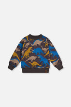 Load image into Gallery viewer, deux par deux Boys Fleece Sweatshirt - Grey Dinosaur Print