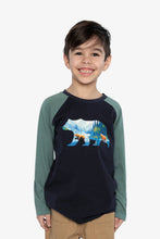 Load image into Gallery viewer, deux par deux Boys Raglan T-Shirt - Dark Blue And Green