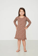Load image into Gallery viewer, Bambi & Birdie Girls Ruffled Sleep Dress - Brown Floral