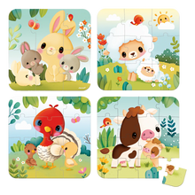 Load image into Gallery viewer, Janod 4 in 1 Progressive Puzzle - Farm Animals