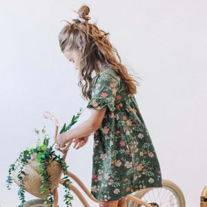 Souris Mini Girls Short Sleeve Regular Flared Dress - Floral Green