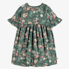 Load image into Gallery viewer, Souris Mini Girls Short Sleeve Regular Flared Dress - Floral Green

