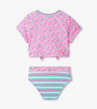 Load image into Gallery viewer, Hatley Girls Pink Floral Stripes Tie-Front Two-Piece Swimsuit