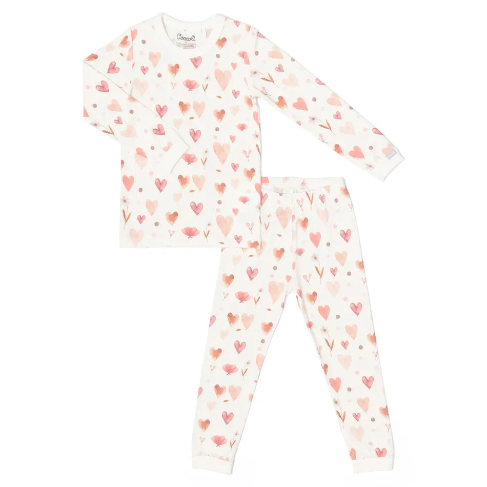 Coccoli Girls Long Sleeve Modal Pajama Set Hearts on Cream Chicken Little Shop