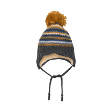 Load image into Gallery viewer, deux par deux Baby Earflap Winter Hat - Grey, Yellow And Blue Striped