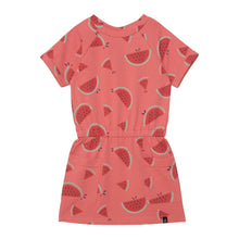 Load image into Gallery viewer, deux par deux Girls French Terry Short Sleeve Raglan Dress - Coral Watermelon
