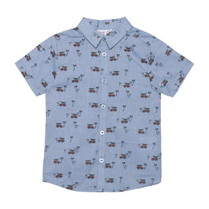 deux par deux Boys Printed Cotton Shirt - Blue Trucks