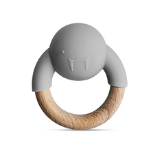 Load image into Gallery viewer, Kushies Little Rawr Silicone + Wood Rattle