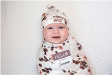 Load image into Gallery viewer, Lulujo Hello World Blanket and Knotted Hat