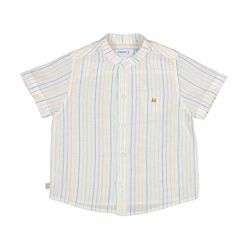 Mayoral Baby Boys Short Sleeve Linen Mao Collar Shirt - Multicolour Stripe