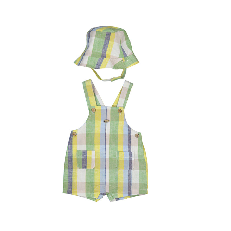 Mayoral Baby Boys Linen Overall w/Hat Set - Kale