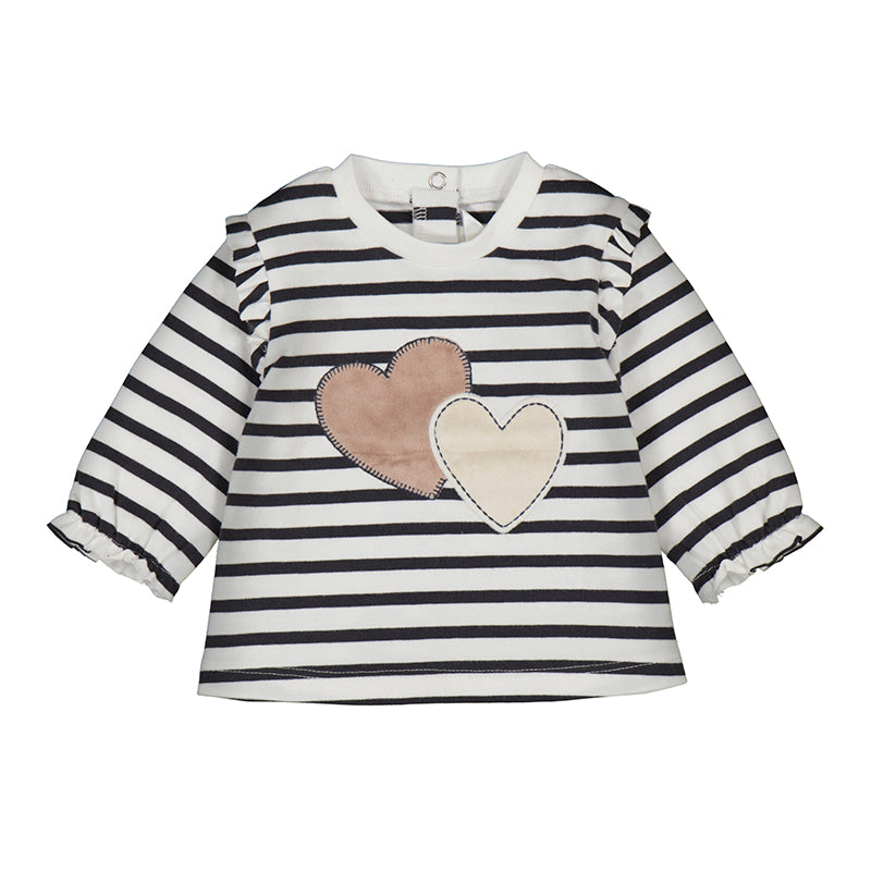 Mayoral Baby Girls Heart Long Sleeve T-Shirt - Black & White Striped