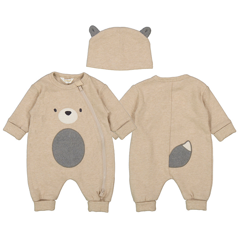 Mayoral Baby Animal One Piece w/Hat - Oat