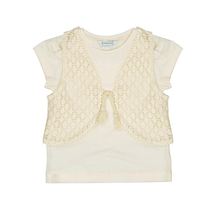 Mayoral Girls Short Sleeve Shirt w/Vest - Bone