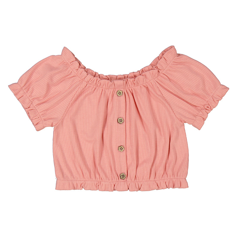 Mayoral Girls Short Sleeve Shirt /Buttons - Salmon