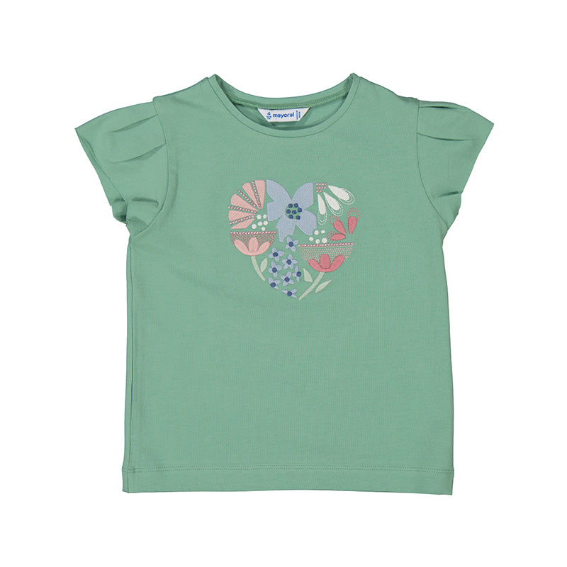 Mayoral Girls Floral Heart Shirt - Mint