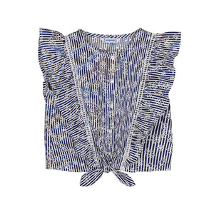 Mayoral Girls Short Sleeve Stripes Loose Shirt - Ink
