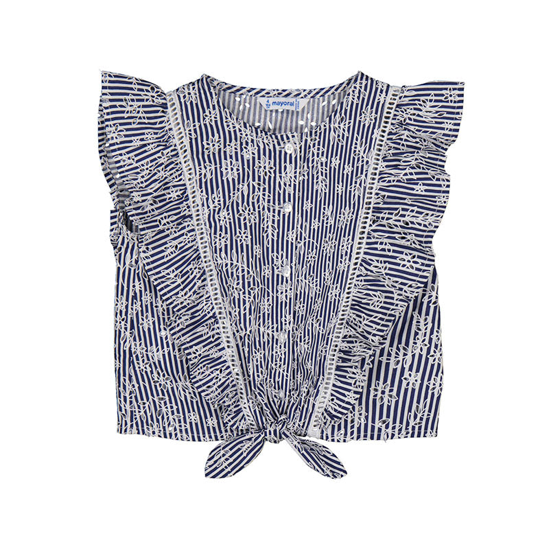 Mayoral Girls Short Sleeve Stripes Loose Shirt - Ink