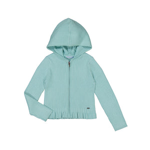 Mayoral Girls Rib Knit Zip-Up Hoodie - Turquoise