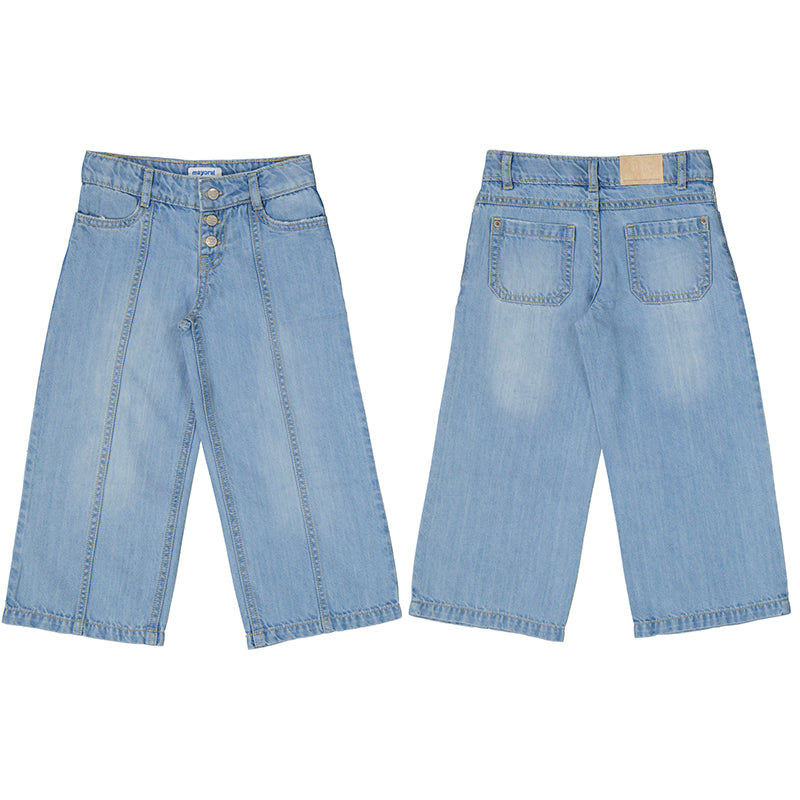 Mayoral Girls Wide Leg Denim Pants - Light Wash