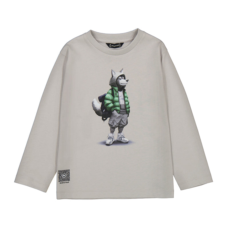 Mayoral Boys Long Sleeve Wolf Shirt - Smoke