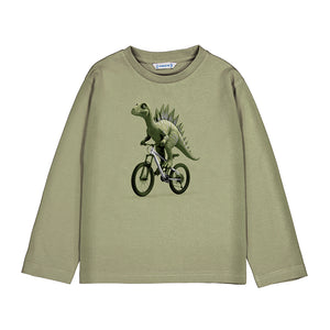 Mayoral Boys Long Sleeve Dino on Bike Shirt - Pistachio