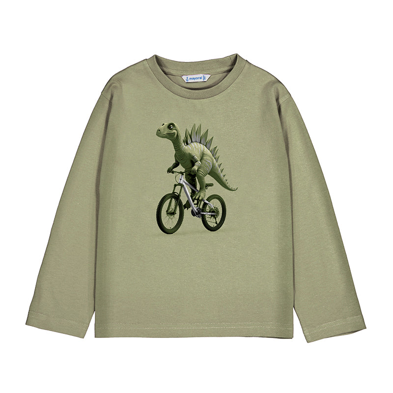 Mayoral Boys Long Sleeve Dino on Bike Shirt - Pistachio