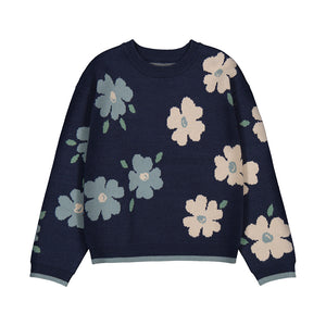 Mayoral Girls Floral Sweater - Navy