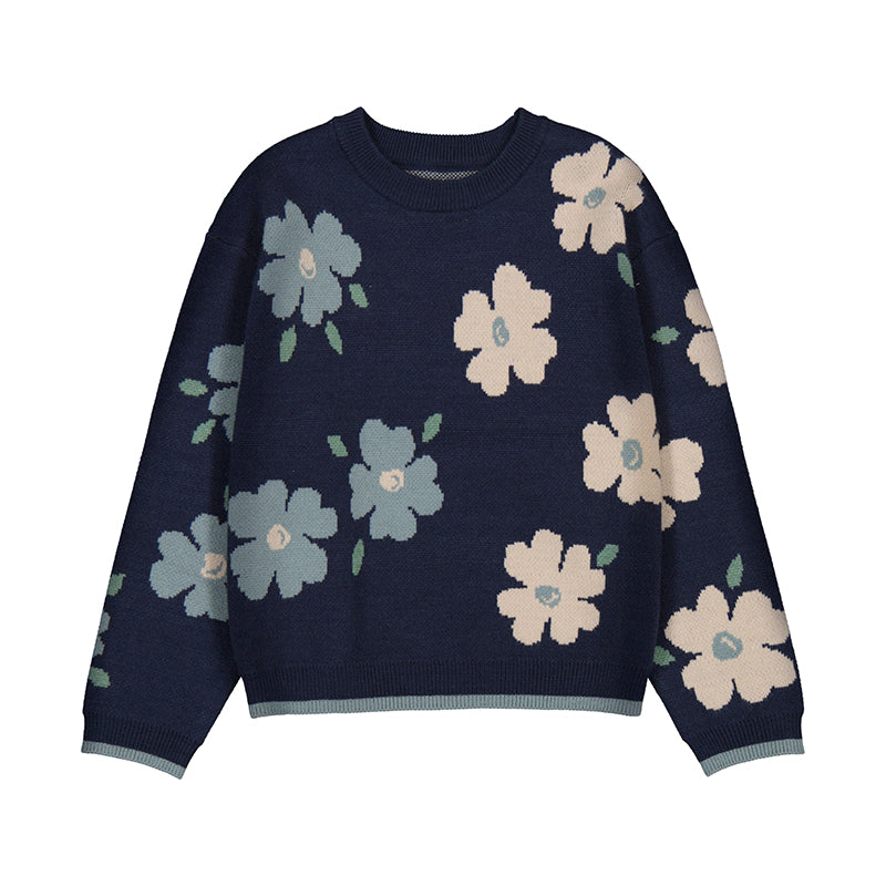 Mayoral Girls Floral Sweater - Navy