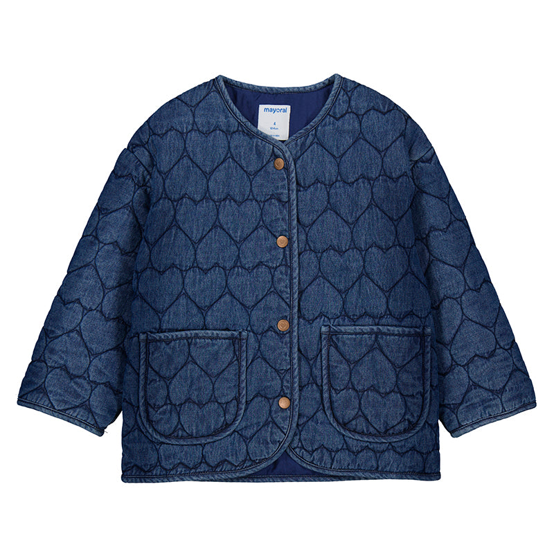 Mayoral Girls Heart Quilted Denim Coat