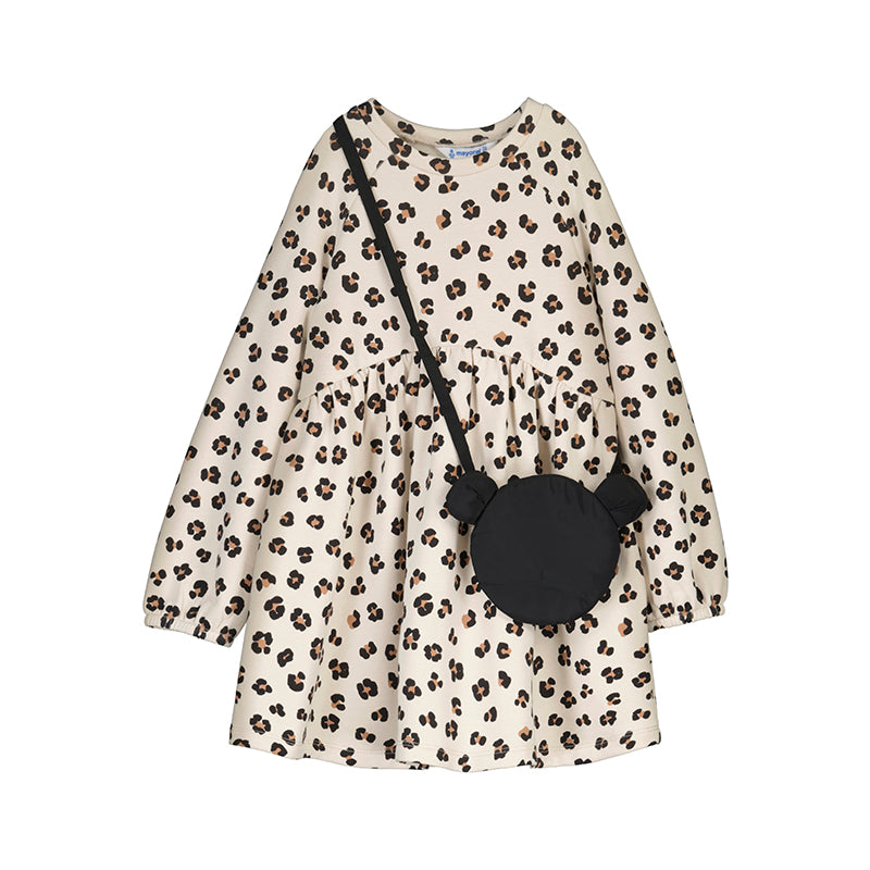 Mayoral Girls Animal Print Dress w/Purse - Sand