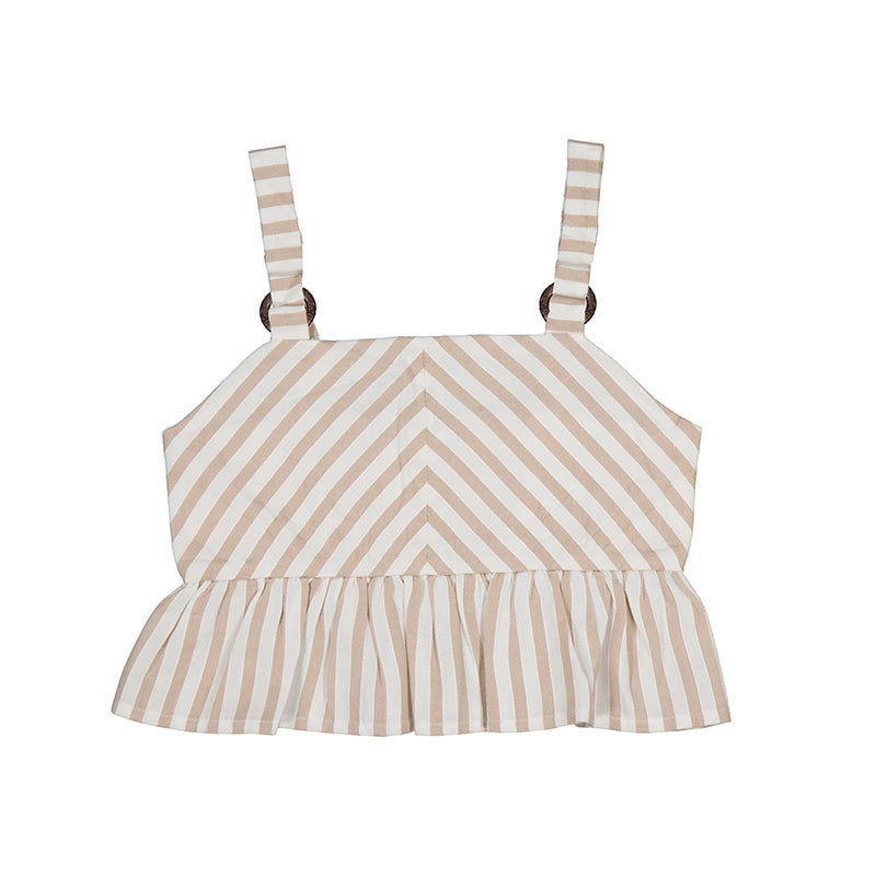 Mayoral Youth Girls Striped Loose Shirt - Beige
