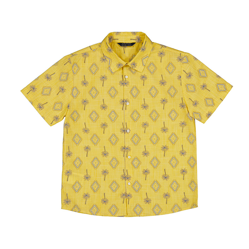 Mayoral Youth Boys Short Sleeve Collar Shirt - Yellow