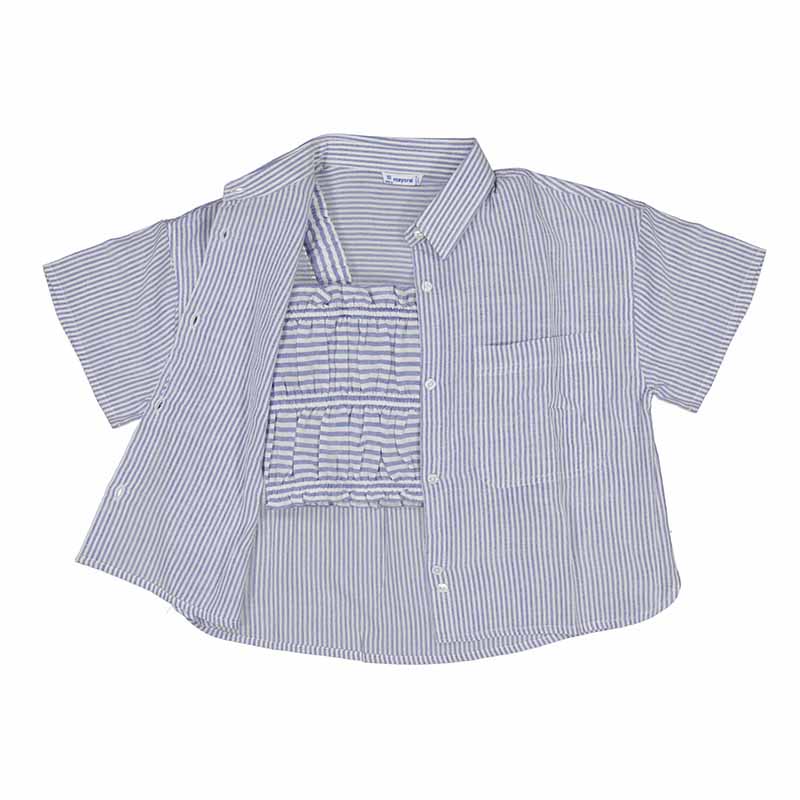 Mayoral Youth Girls Striped Top - Indigo