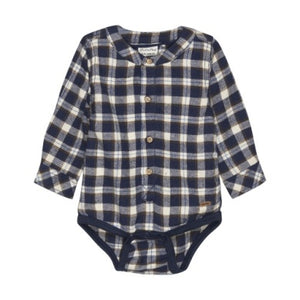 Minymo Baby Boys Long Sleeve Check Bodysuit - Parisian Night