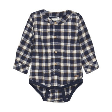 Minymo Baby Boys Long Sleeve Check Bodysuit - Parisian Night