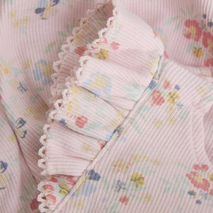 Minymo Baby Girls Short Sleeve Ribbed Romper - Rose Quartz