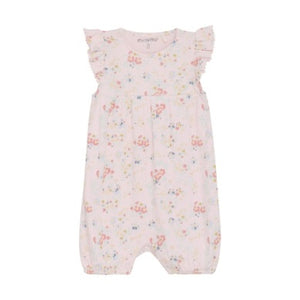 Minymo Baby Girls Short Sleeve Ribbed Romper - Rose Quartz