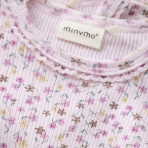 Minymo Baby Girls Long Sleeve Floral Ribbed Onesie