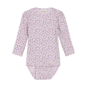 Minymo Baby Girls Long Sleeve Floral Ribbed Onesie