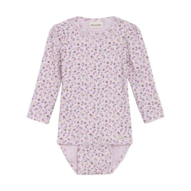 Minymo Baby Girls Long Sleeve Floral Ribbed Onesie